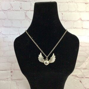 Angel Wings and Heart Silver Tone Necklace - NWT